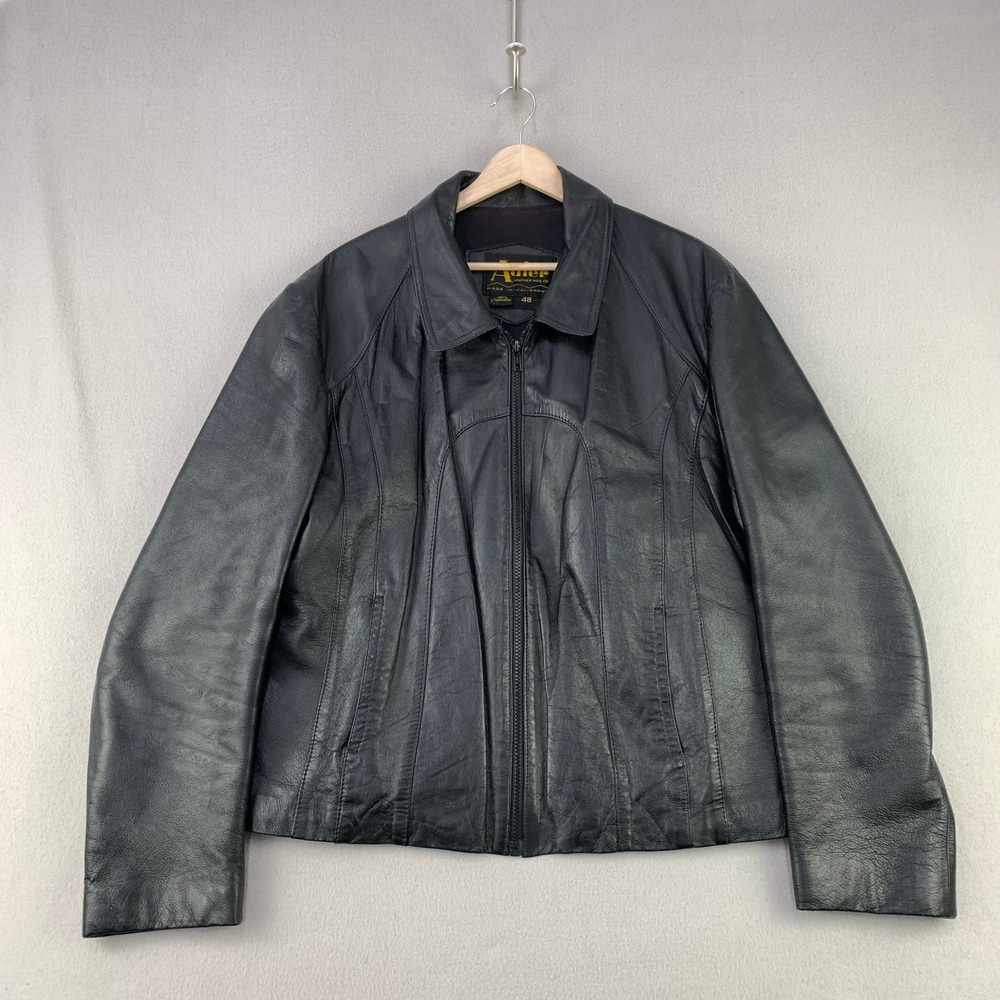 Vintage Adler Leather Bomber Jacket Mens 48 Black Biker Made in California 70s